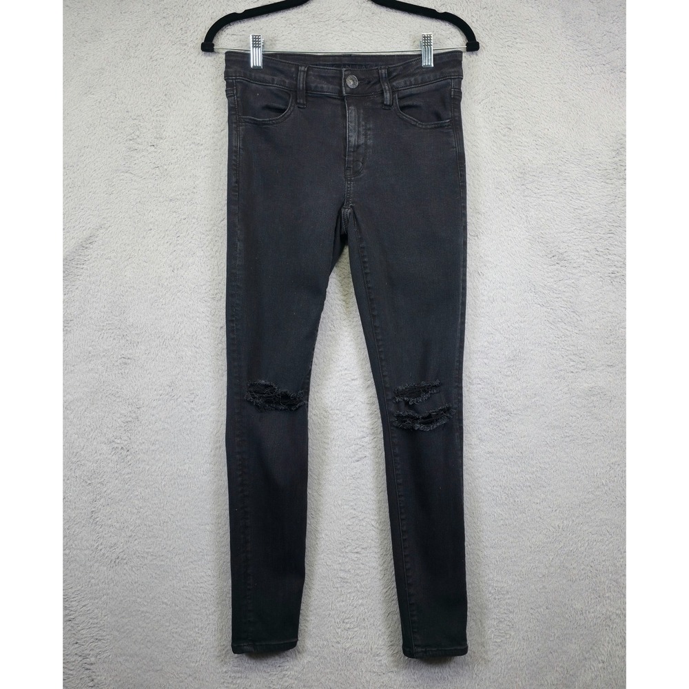 American Eagle Jeggings Womens‎ 6 Black Skinny Ripped Distressed Stretch Jeans